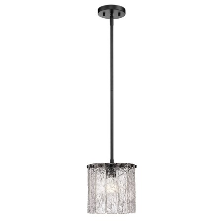 Z-Lite Glacier Pendant, 1-Light, 8.5 In.W x 9 In.H, Matte Black/Clear 1943P8-MB
